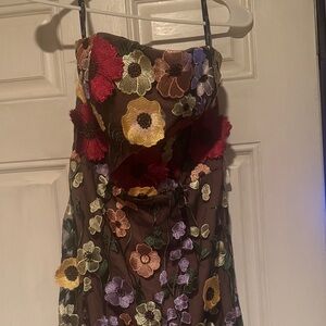 Floral Embroidered Strapless Dress
